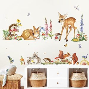 decalmile Pegatinas de Pared Animales del Bosque Vinilos Decorativos Ciervo Conejo Ardilla Adhesivos Pared Habitación Infantiles Niños Bebés Guardería