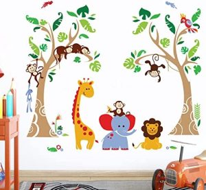decalmile Pegatinas de Pared Árbol Animales de la Jungla Vinilos Decorativos Infantiles Mono Jirafa Elefante Adhesivos Pared Habitación Bebés Niños Guardería Dormitorio Salón