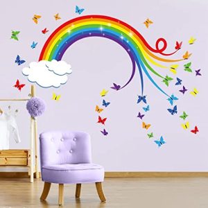 decalmile Pegatinas de Pared Arcoiris Vinilos Decorativos Mariposas Nube Adhesivos Pared Bebé Guardería Niños Dormitorio