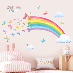 decalmile Pegatinas de Pared Arcoíris y Mariposas Vinilos Decorativos Unicornio Nube Estrella Adhesivos Pared Bebé Guardería Niños Dormitorio