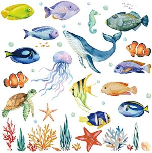 decalmile Pegatinas de Pared Bajo el Mar Vinilos Decorativos Oceano Tropical Peces Medusa Adhesivos Pared Habitación Infantiles Niños Bebés Guardería