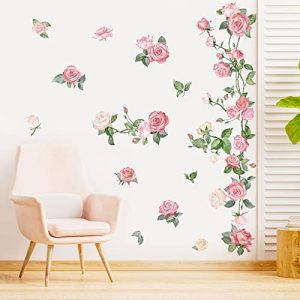 decalmile Pegatinas de Pared Flores Rosa Rosas Vinilos Decorativos Floral Acuarela Romántico Adhesivos Pared Habitación Niña Dormitorio Fondo TV