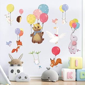 decalmile Pegatinas de Pared Globos Animales Vinilos Decorativos Elefante Oso Zorro Adhesivos Pared Habitación Infantiles Bebés Guardería Dormitorio