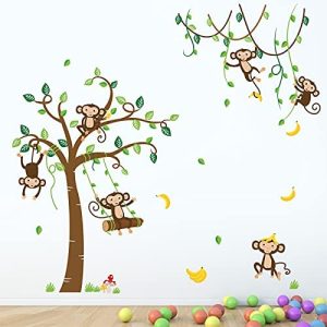 decalmile Pegatinas de Pared Mono en Árbol Vinilos Decorativos Animales Jungla Monos Adhesivos Pared Habitación Infantiles Bebés Guardería Dormitorio