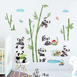decalmile Pegatinas de Pared Panda Bambú Vinilos Decorativos Animales Osos Infantiles Adhesivos Pared Habitación Niños Bebés Guardería