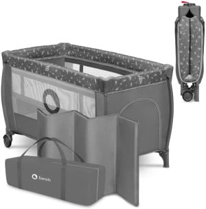 lionelo Stefi Plus 2 en 1 Cuna de Viaje y corralito de bebé de hasta 15 kg con Acceso Lateral con Cremallera, colchón de Espuma, Plegado rápido