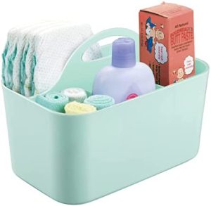 mDesign Cesta de bebé – Cesta organizadora de juguetes, champú, termómetro, cremas - Bolsa de bebé color menta
