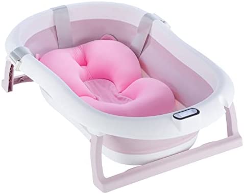 moovkee. Bañera plegable para bebé con termómetro y cojín de baño – Bañera  plegable bebé 80 cm –