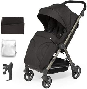 skiddoü silla de paseo ligera Mell ruedas grandes silla de viaje plegable silla infantil ruedas amortiguadoras respaldo ajustable impermeable mosquitera cubierta para la lluvia hasta 22 kg, negro