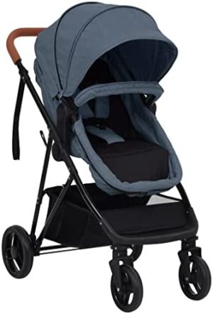 vidaXL Carrito de Bebé 2 en 1 Cochecito Sillita Silla de Paseo Corredor Infantil Canasta Niños Reposapiés Ajustable Dosel de Acero Azul Marino y Negro