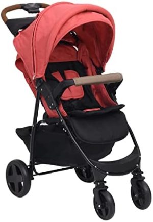 vidaXL Carrito de Bebés 2 en 1 Cochecito Sillita Silla de Paseo Corredor Infantil Canasta Niños Reposapiés Ajustable Dosel Plegable de Acero Rojo