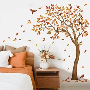 wondever Pegatinas de Pared Arbol Grande Adhesivos Pared Decorativos Hojas de Otoño Pájaro Vinilos Pared para Salón Dormitorio TV Pared (H: 170cm)