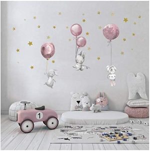 yabaduu Adhesivo decorativo para pared calcomanía para habitación de niños bebé pegatinas murales personalizados para niño y niña Y038 (Sin nombre, 06 Conejos rosa)