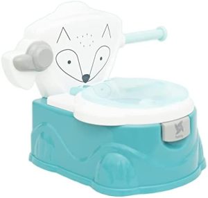 Orinal Bebé para aprender a ir al baño Foxy de Twinly – WC infantil con reductor para el váter - Con porta rollos de papel y tirador de cadena simulado - Vaso interior extraíble (Azul)