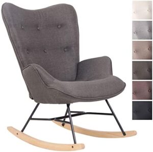 CLP Silla Mecedora Relax Sanka Tapizada En Tela & con Base De Metal I Sillón Mecedora De Dormitorio Estilo Escandinavo, Color:Gris Oscuro