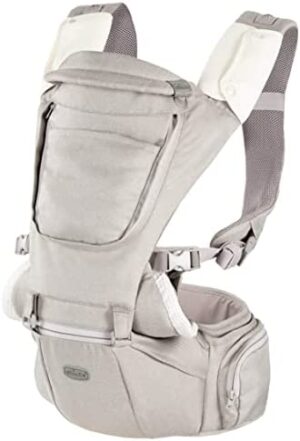Chicco Hip Seat Mochila Portabebés desde 0 Meses hasta 15 kg, Mochila para Bebé Multifunción 3 en 1 con Base Rígida, Hombreras Acolchadas y Capucha Protectora, 8 Posiciones, Beige (Hazelwood)