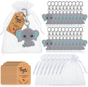 30 Sets Favores de Devolución de Baby Shower Incluye Llaveros de Elefante Bolsas de Organza y Etiqueta de Kraft de Thank You Recuerdos de Fiesta de Cumpleaños para Niños (Azul)