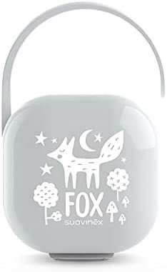 Suavinex, Portachupetes para Bébés. Caja para Chupetes, para llevar hasta 2 Chupetes, con Asita para Colgar, +0 Meses, Gris