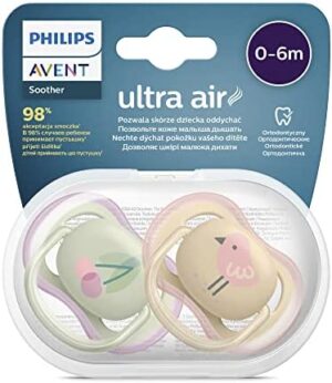 Paquete de 2 chupetes Philips Avent ultra air - Chupete sin BPA para bebés de entre 0 y 6 meses (modelo SCF085/13)