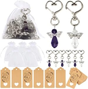 24 Piezas Boda Bautizo Colgante,Llavero Ángel de la Guarda con Bolsas de Organza y Colgantes de Papel Kraft Detalles Bautizo para Invitados Recuerdos de Bautizo para Bodas Regalos Bautizo Cumpleaños