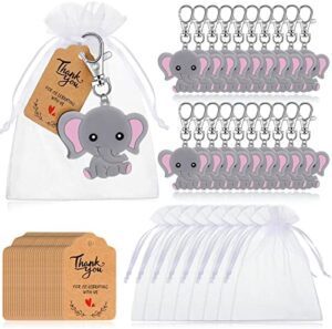 30 Sets Favores de Devolución de Baby Shower Incluye Llaveros de Elefante Bolsas de Organza y Etiqueta de Kraft de Thank You Recuerdos de Fiesta de Cumpleaños para Niños (Rosa)