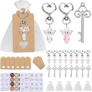 40pcs Llavero ángel de la Guarda,CGBOOM Souvenir de Boda Bautizo Colgante con Bolsas de Organza y Etiquetas Bautizo, Adecuado para Regalos Comunión para Invitados