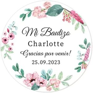 50 Flor PEGATINAS PERSONALIZADAS Bautizo o Comunion - Mi Bautizo Pegatinas 40MM Personalizadas Gracias por venir! Recuerdos para Fiestas/Regalo - Rd 064 (004 Anémona)