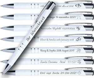 50 bolígrafos de boda blancos grabados personalizados. Cualquier texto que quieras. Para diversas ocasiones: souvenirs para invitados de boda, comuniones, bautizos, cumpleaños, aniversarios.