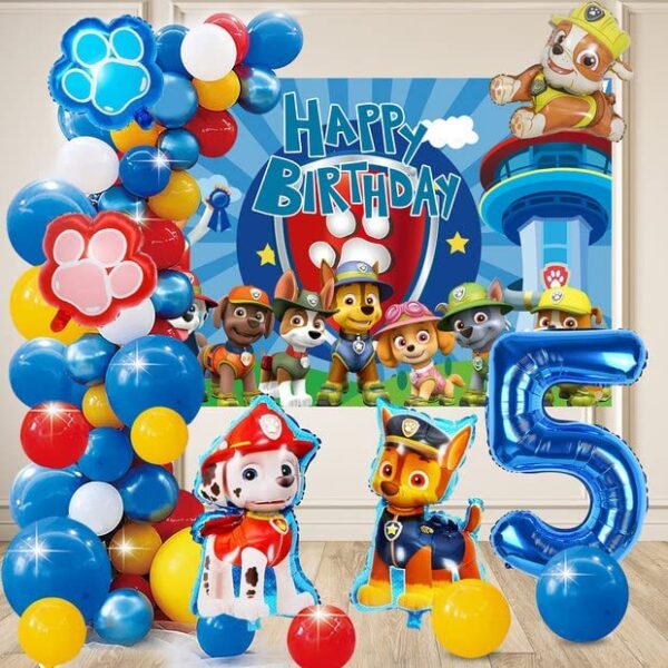 67 Piezas Patrulla Canina Decoracion, Globos Paw Dog, Telón de Fondo Patrulla Canina, Globos Patrulla Canina Cumpleaños, Decoración Cumpleaños Patrulla Canina, para 5 años Niños Fiesta Decoracion