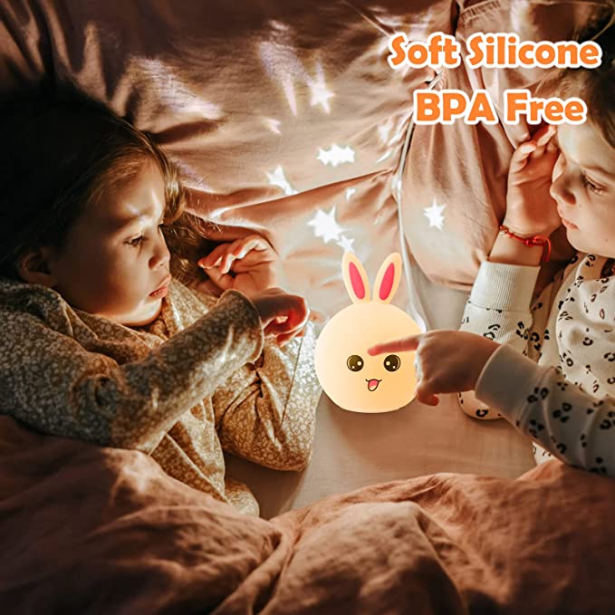 One Fire Luz Nocturna Infantil, 16 Color Luz Quitamiedos, Silicona& USB  Recargable Luz Bebe, Portatil Luz de Noche para Niños,Conejito Lampara  Regalo