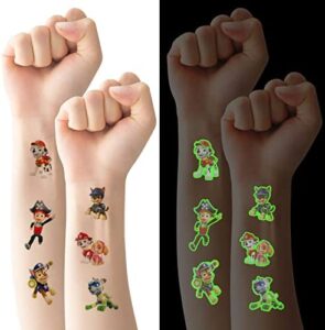 ACWOO Tatuajes Temporales Niños, 6 Hojas Tatuajes Purpurina Dibujos Animados de Patrulla de la Pata, Tatoos Infantiles Luminosos Impermeables, Pegatinas Infantiles Regalos de Fiesta Cumpleaños