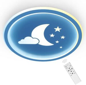 Anten Moonpie I 24W Plafon LED Techo Infantil Habitación niño I Lampara Con Mando A Distancia I Azul I Plano de 4,5 cm I Ø 30cm I Regulable y Temperatura De Color Continuamente Regulable 3000-6500K