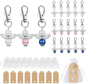 Anyasen Recuerdos de Bautizo 30 Unidades Ángel de La Guarda Llaveros Boda Bautizo Colgante Llavero Colgante Bautizo Favores con Papel Etiquetas Regalo y Bolsas de Organza