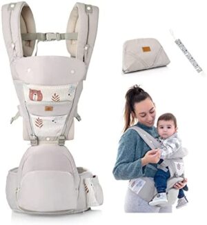 BIIBERTON-mochila portabebes con tres posiciones-porteo bebe con taburete de cadera -portabebes ergonómico transpirable- porteo mochila bebe -canguro portabebe para recien nacido-marsupio bebe