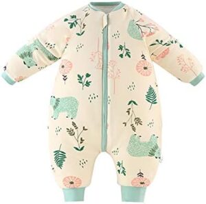 Bebé Saco de Dormir para Niños Niñas Manga Separable con Piernas Algodón Pijama Cremallera Mamelucos Mono Invierno Traje de dormir 18-36 meses,amarillo(2.5Tog)