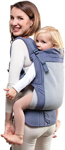 Beco Mochila porteo para niños con asiento extra ancho 100% algodón - Mochila para cargar niños liviana y respirable para usar en espalda o hacia el frente, Soporta niños de 9 a 27 kilos (Gris oscuro)