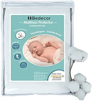Bedecor Franela Protector de Colchón Impermeable- para Cuna -Transpirable, Hipoalergénico, Anti-bacteriano - 60 x 120 cm