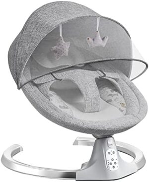 Bioby Hamaca Bebe Electrica, Mecedora Bebe con Cinturón de Seguridad de 5 Puntos, Pantalla Táctil Bluetooth/Mando a Distancia con Altavoz, Columpio de 5 Velocidades, Apto para Bebés de hasta 9kg