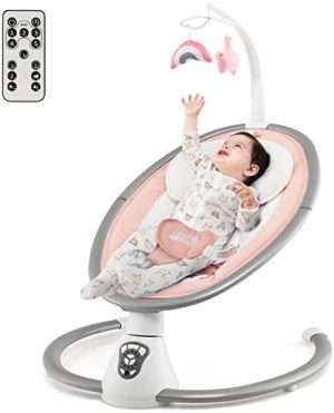 COSTWAY Hamaca para Bebé, Silla Mecedora Eléctrica para Niño, Columpio Eléctrico para Bebé con 5 Niveles de Oscilación & Temporizador, Balancín Infantil con Cinturón de Seguridad (Rosa)