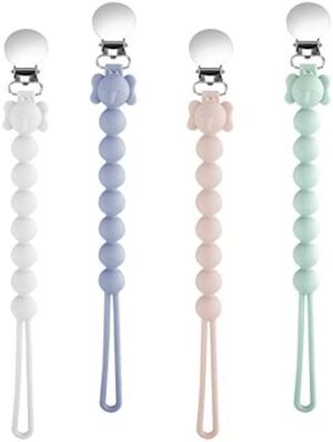 Cadena Chupete Bebe - Libre de BPA, 4PCS Cadena Chupete Personalizado de Silicona de Grado Alimenticio para Todos los Chupetes, Chupetero para la Dentición del bebé Juguetes para recién nacidos