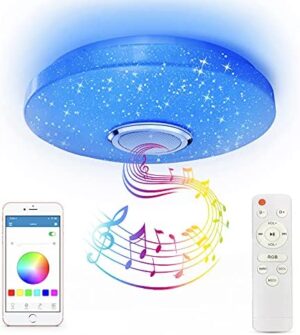 CheDux Lámpara de Techo LED Regulable de 36 W, Luz de Música Que Cambia de Color RGB, con Altavoz Bluetooth, Controlada Por Control Remoto y Aplicación, Adecuada Para Baño, Dormitorio, Sala de Estar