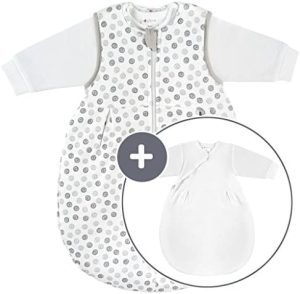 Coconette Circle Saco de dormir bebé todo el año - 2 Piezas: saco exterior forrado y saco interior de manga larga | para invierno y verano, 100% algodón - Talla: 0-3 meses (50/56)