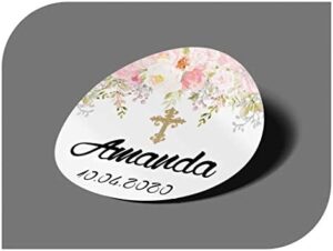 CrisPhy Pegatinas Personalizadas Comunion o Bautizo con Nombre y Fecha, Etiquetas Adhesivas para Invitacion Boda, Compromiso, Cumpleaños, Fiesta, Vintage, Sellos