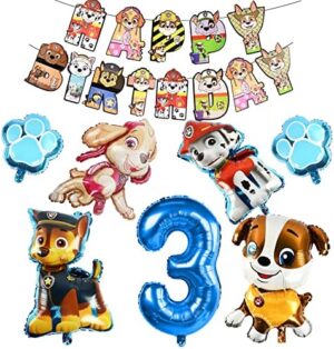 Decoraciones de Fiesta de la Patrulla Canina, Paw Dog Patrol Globos, Decoración Cumpleaños Niño 3 Años, Globo de Papel de Aluminio para Niños Pancarta Feliz Cumpleaños para Niños Decoración Fiesta
