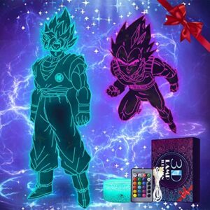 Eygerur 2 en 1 Luz nocturna 3D para niños Anime Dragon Ball Goku Control remoto 16 colores cambio LED ilusión lámpara y arte deco lámpara para niño niña dormitorio decoración regalo cumpleaños Navidad