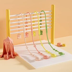 FAMIDIQGO, 4 Uds, Cinturones de Seguridad de Juguete de Color Beige, Rosa, Amarillo y Verde, Pinzas para Chupete de Silicona de Grado alimenticio, Correa para pezones
