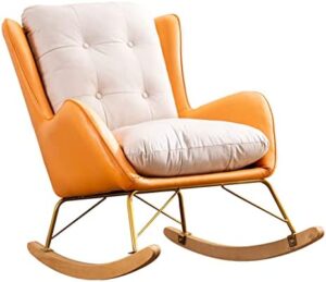 FSAQ Silla Mecedora Tapizada Sillón Moderno De Respaldo Alto Silla De Sofá Individual para Adultos Base De Madera Maciza Silla De Ocio con Patas De Metal Dorado Decoración de Muebles(Color:Naranja)