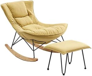 FSAQ Silla Mecedora acentuada con cojín,Silla Mecedora de Respaldo Alto con reposapiés,Silla de Siesta tapizada Silla de sofá Individual,Silla de Ocio Moderna Decoración de Muebles(Color:Amarillo)