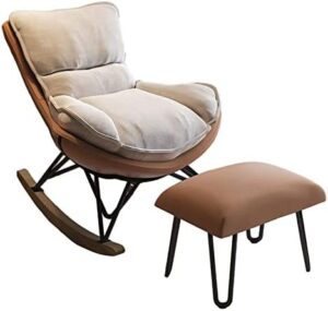 FSAQ Sillón Mecedora con Acento Moderno, Tapizado, Sofá Individual, Respaldo Alto, Patas De Acero Al Carbono, Sillón Reclinable con Base De Madera Maciza Decoración de Muebles(Color:Blanco)