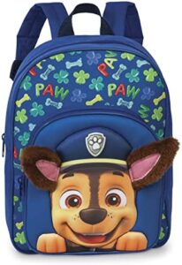 Fabrizio Mochila de la Patrulla Canina – Mochila de guardería para niños de 3 a 6 años con Chase y orejas de peluche, bolsa para guardería y guardería, 31 x 24 x 13 cm, 8 l, color azul